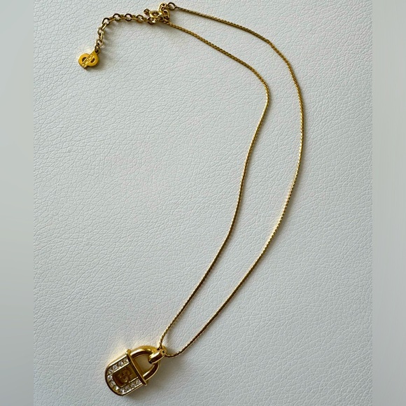 DIOR Gold Tone CD Necklace with Rhinestones in Excellent Condition - Picture 2 of 8